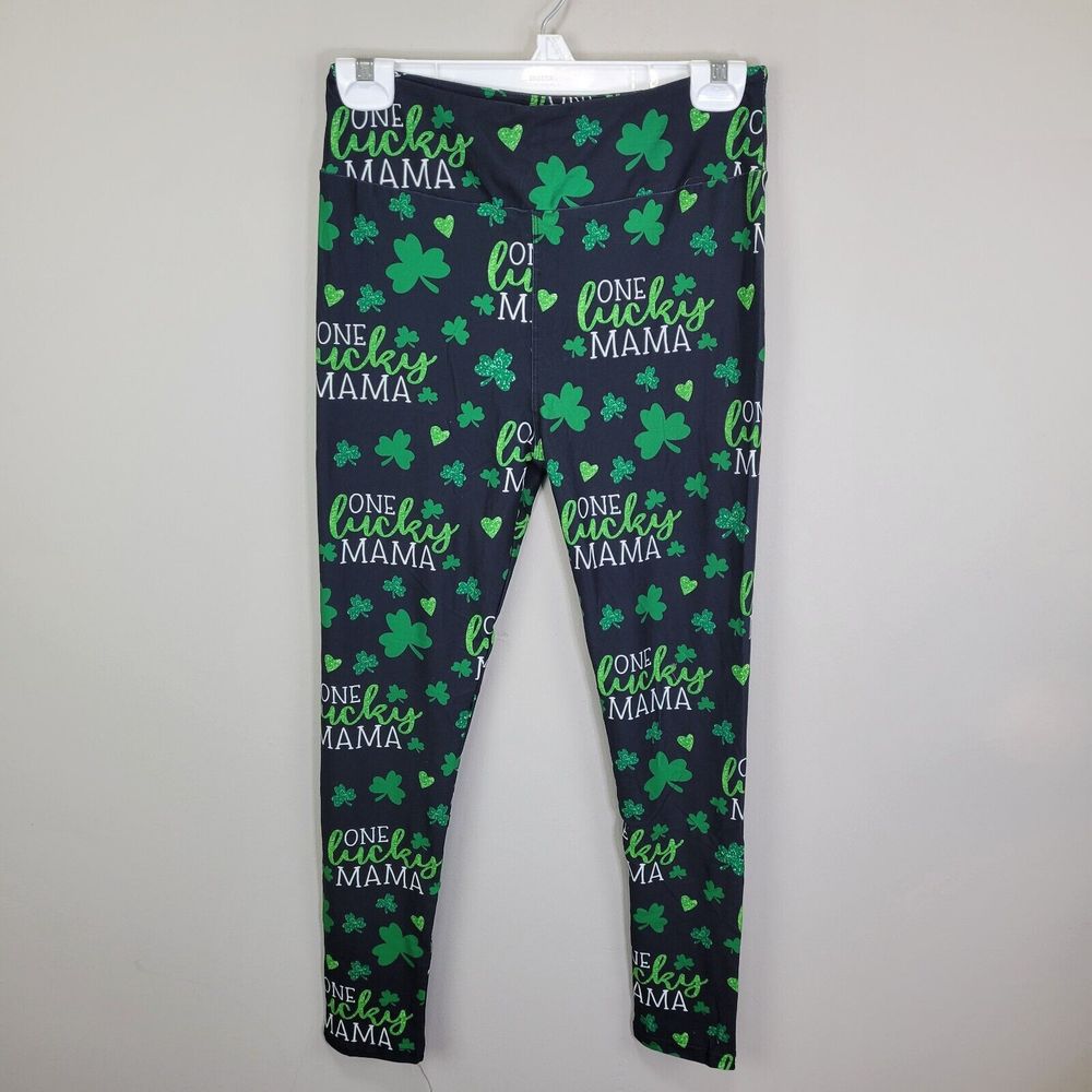 One Lucky Mama Shamrock Print Polyester Spandex Ankle Leggings One Size Fits All